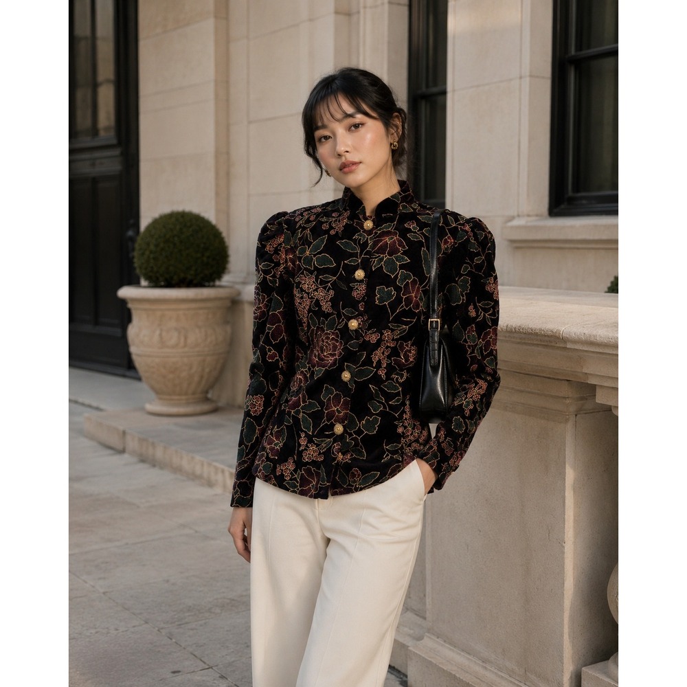 Vintage Another Thyme Velvet Floral Jacket Large Cottagecore Romantic Goth